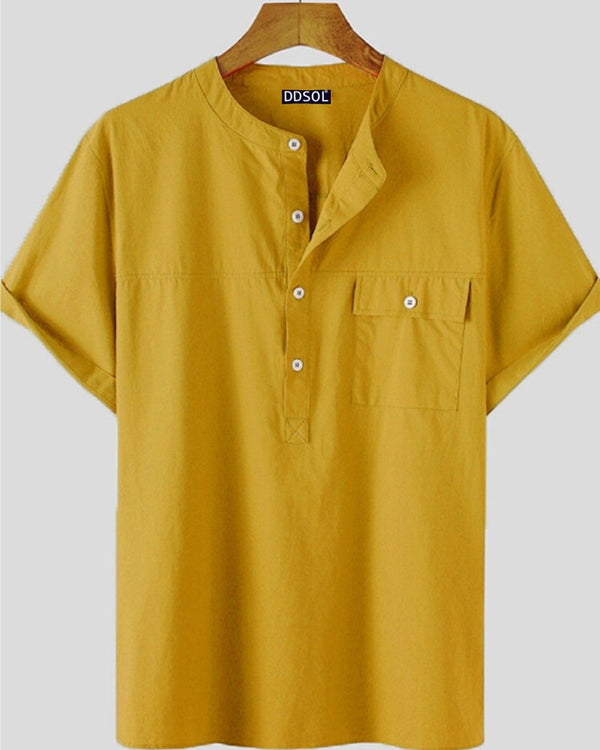 Men's Mustard Henley Short Sleeve Shirt