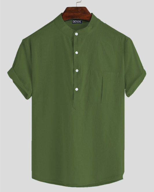 Jade Breeze Band Collar Shirt