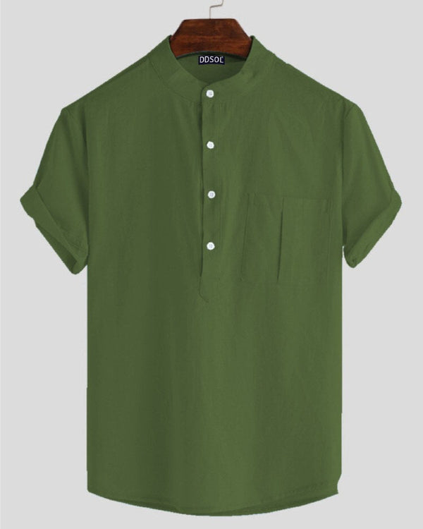 Jade Breeze Band Collar Shirt