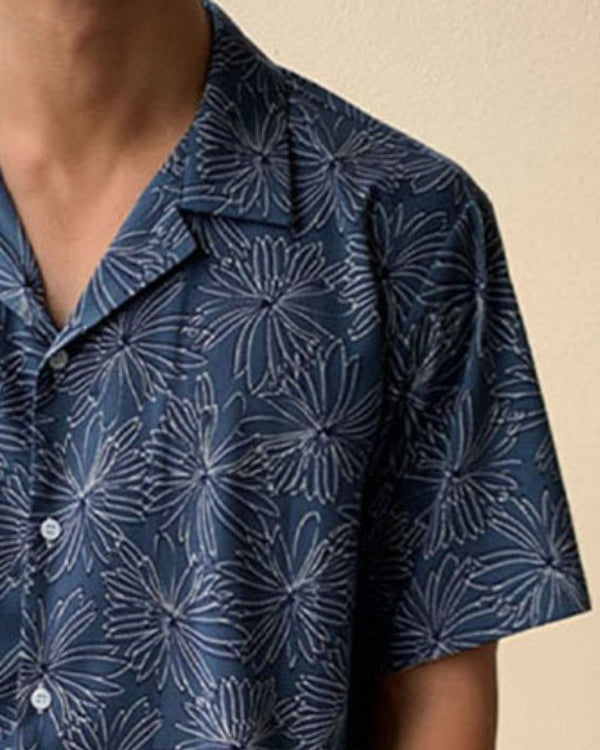 Men's Navy Floral Print Casual Shirt