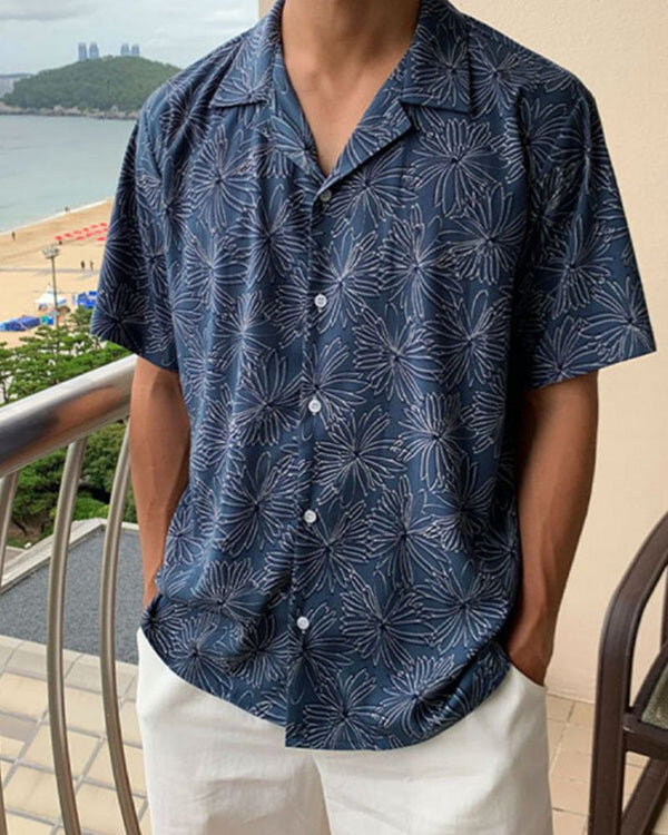 Men's Navy Floral Print Casual Shirt