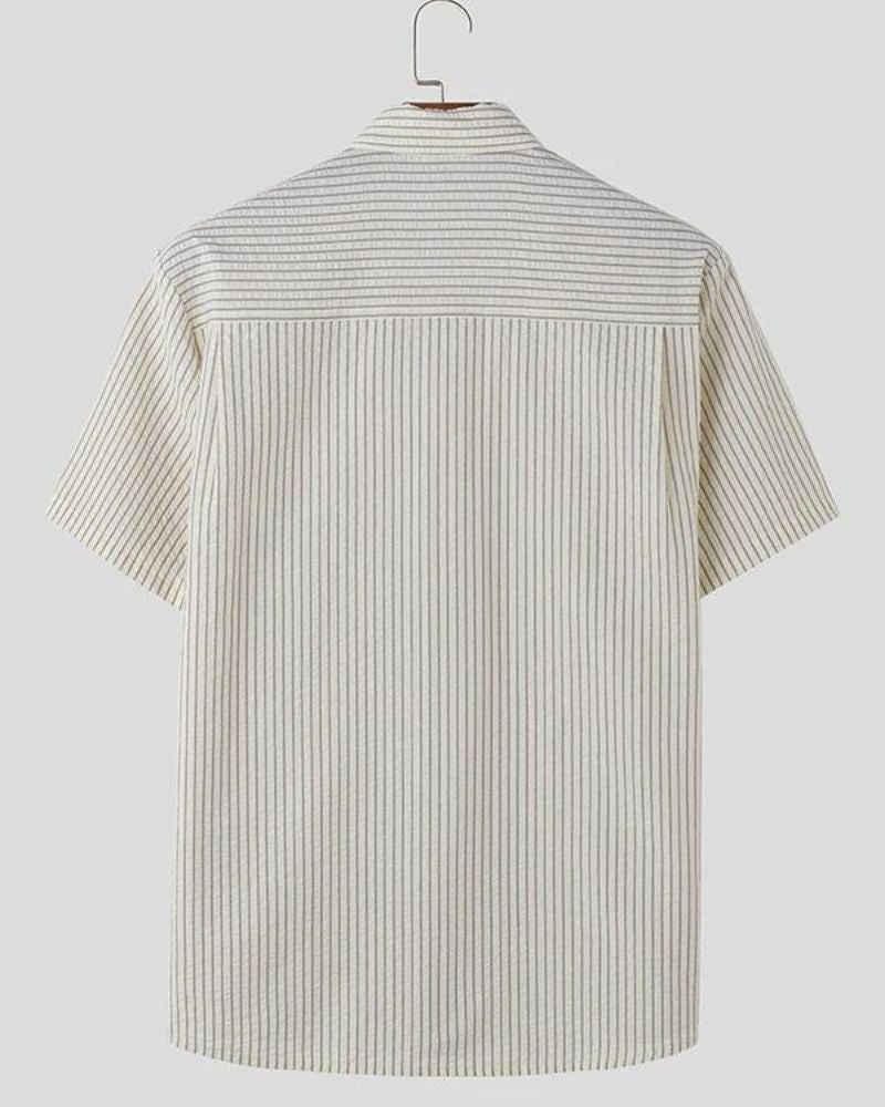 Men's Classic Beige Striped Short Sleeve Shirt