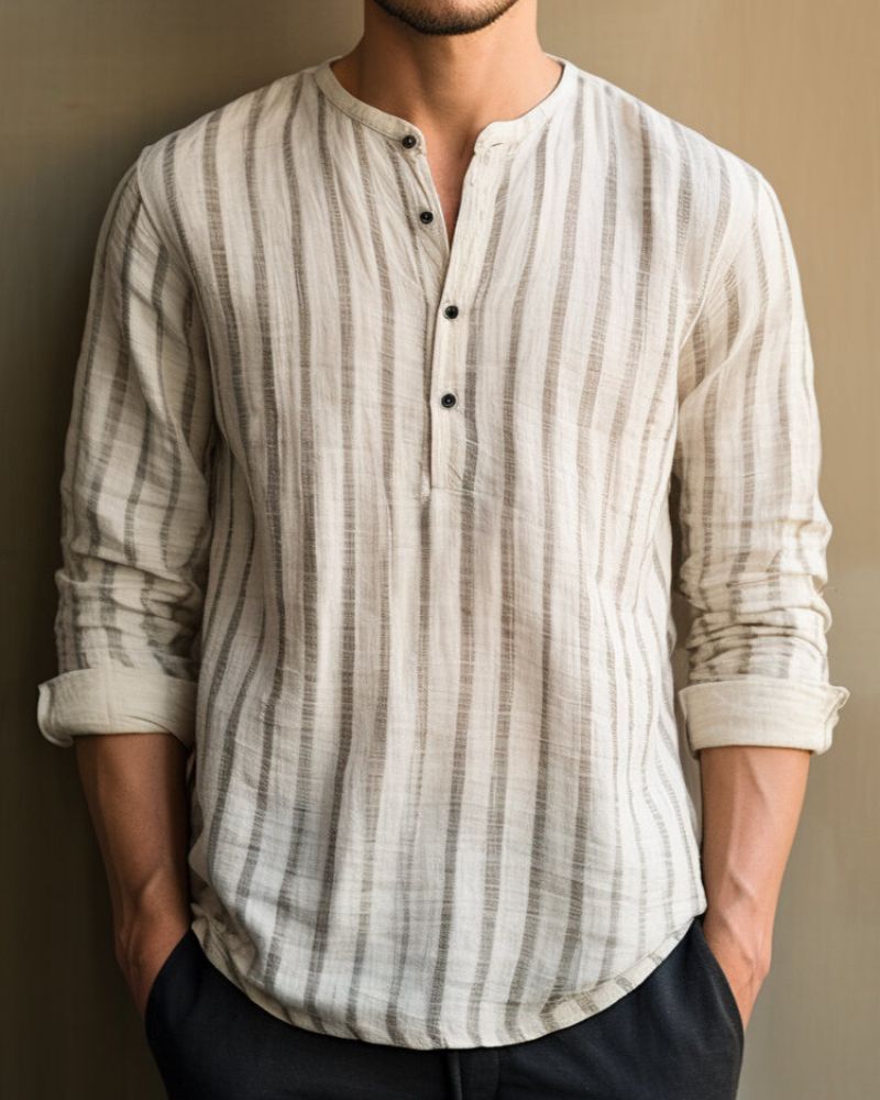 Men's Casual Striped Henley Shirt