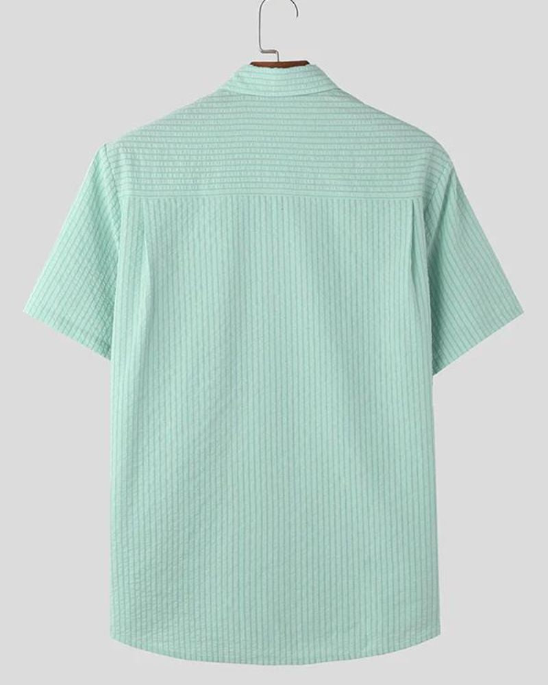 Men's Sea Green Striped Short Sleeve Shirt